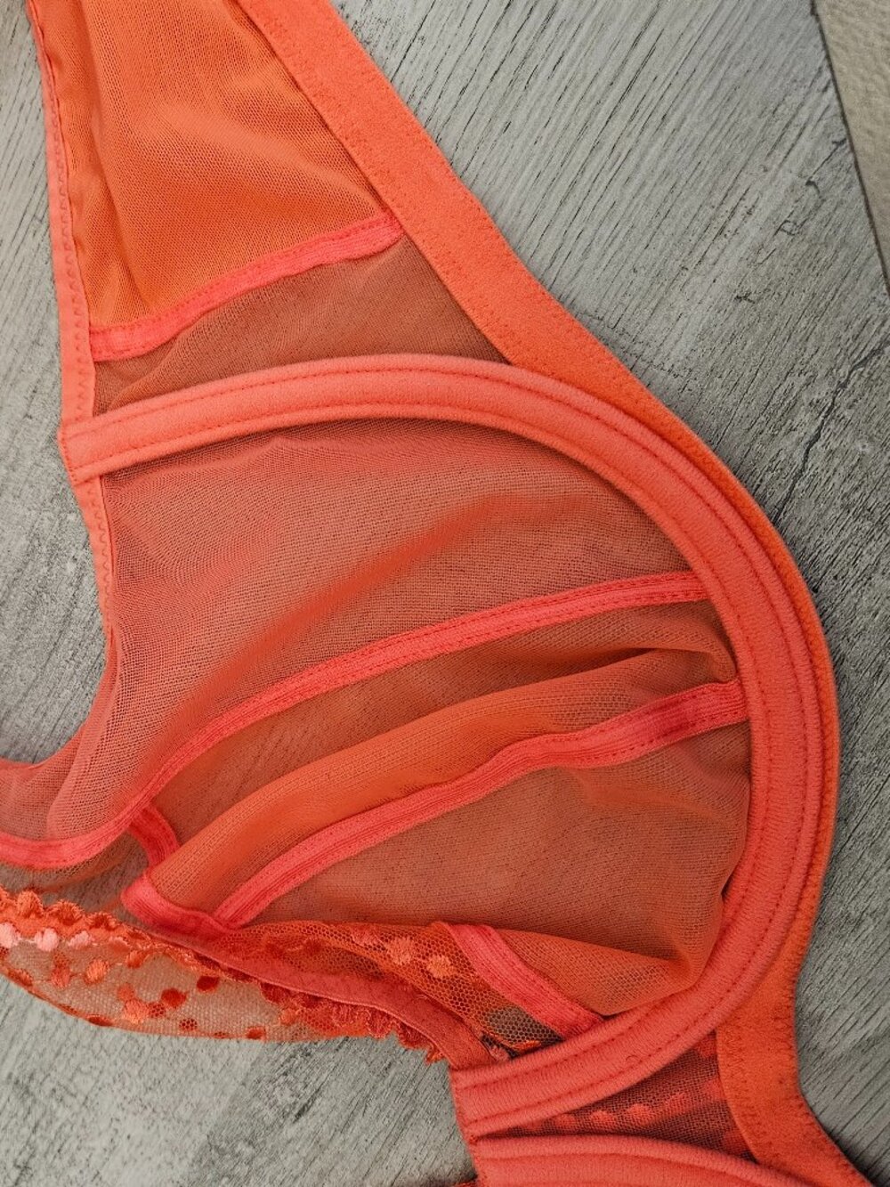 Elomi Bright Coral Red Orange Sheer Floral Lace Underwire Bra US 40G - Picture 7 of 16